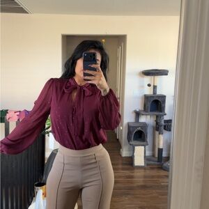 Chic Maroon Sheer Blouse